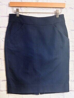 J.Crew The Pencil Skirt Double Pocket Back Slit Cotton Blue Size 2 Careerwear